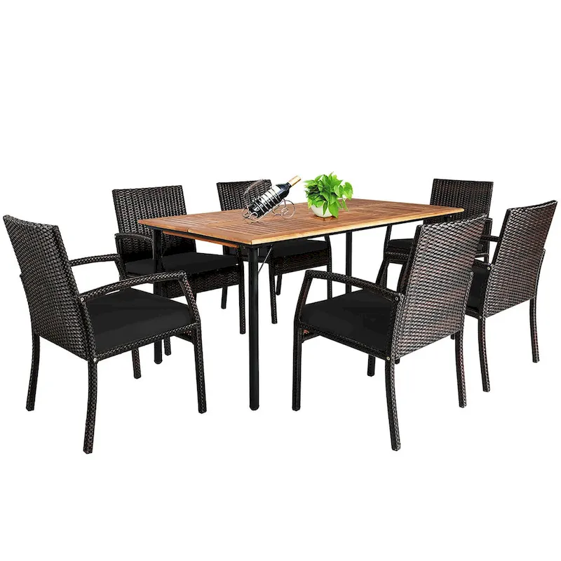 Costway 7PCS Patio Rattan Dining Chair Table Set with Cushion - See Details
