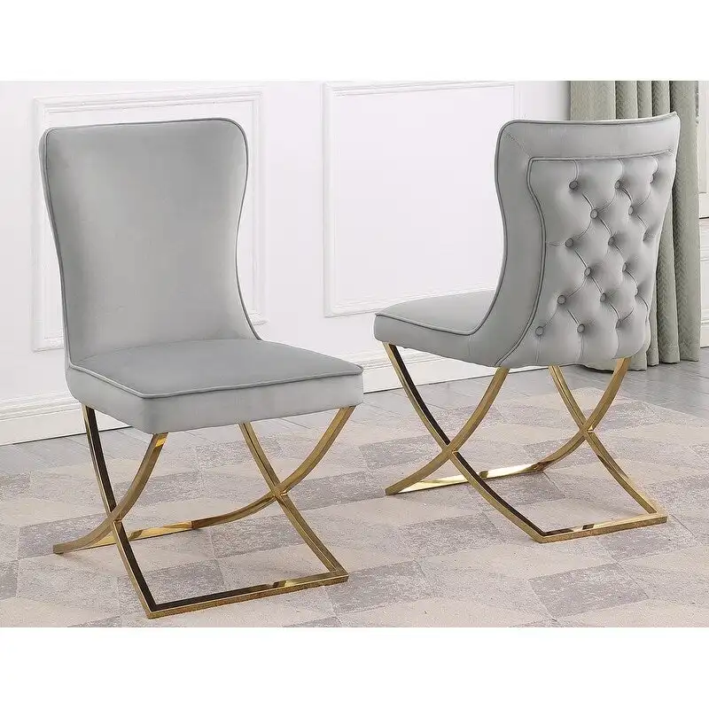 Best Master Furniture Leanne Velvet Upholstered Tufted Side Chairs - N/A