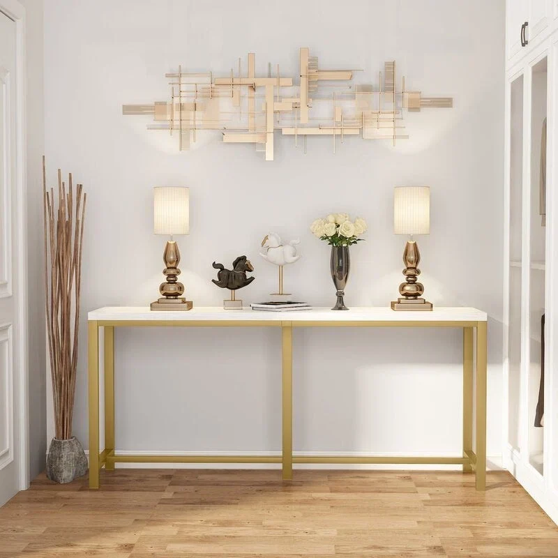 70.9 Rustic Gold Console Table for Living Room