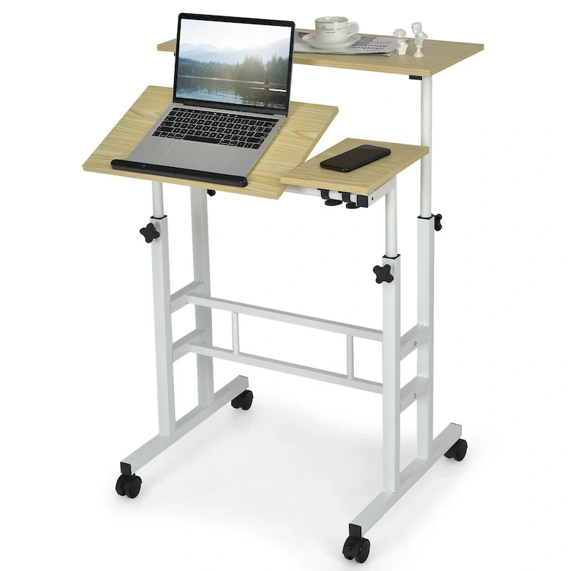 Gymax Mobile Stand up Desk Adjustable Computer Desk Tilting