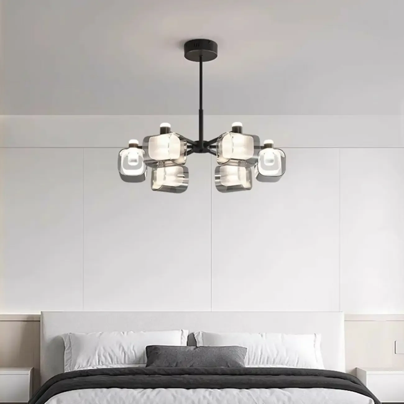 Geometric Adjustable Black Metal Clear Glass Chandelier