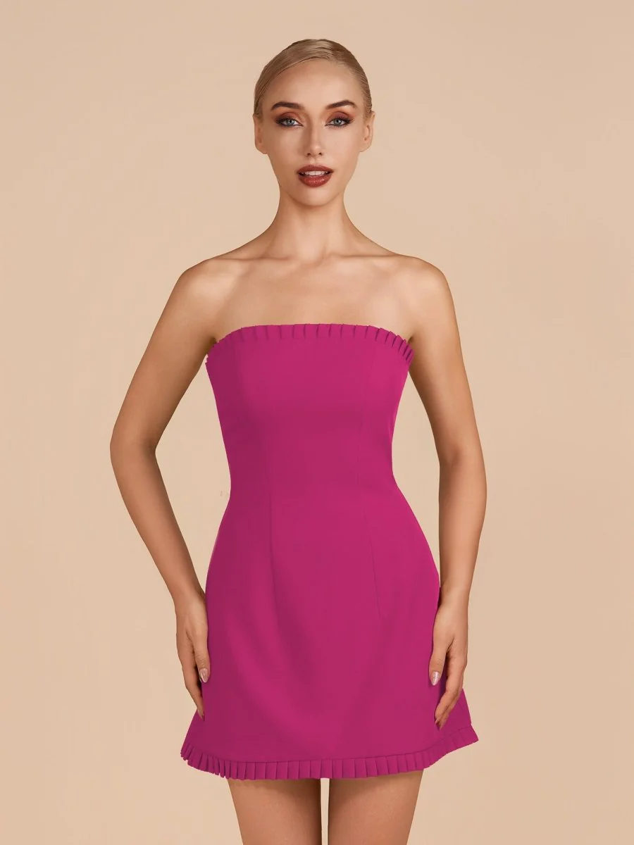 Fuchsia - A-Line Strapless Ruffles Short Homecoming Dresses
