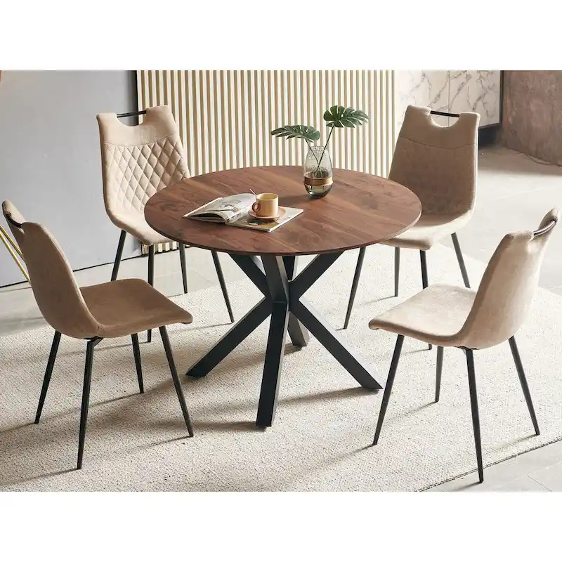 Dining Table with Metal Leg Mid-century Style for 4-6 People, MDF Table Top, Pedestal Base