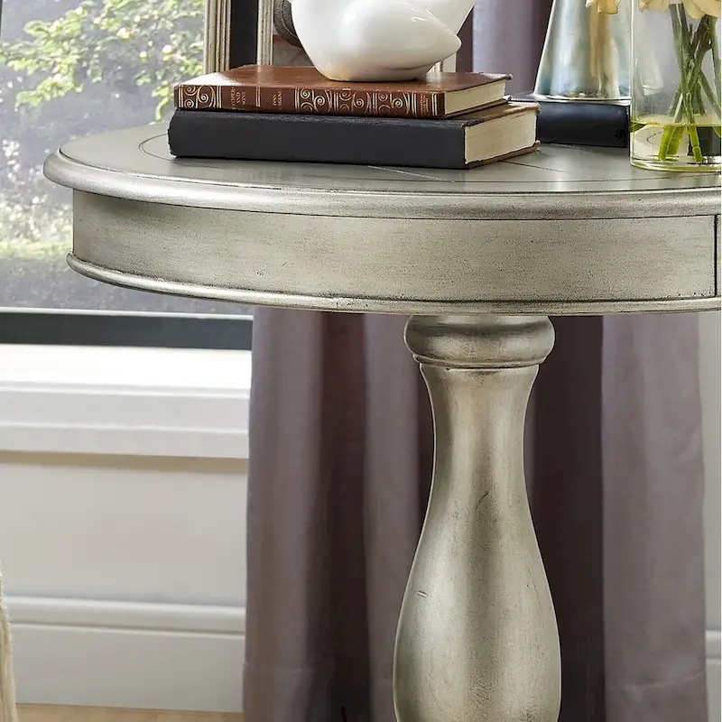 Black Round Wood Pedestal Side Table