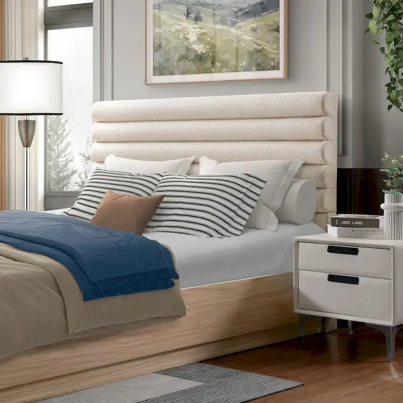 Queen Platform Bed Frame with Upholstered Headboard