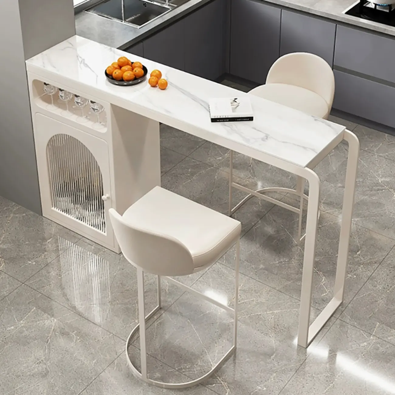 Modern White-Gold Stone Metal Wine Storage Kitchen Bar Tables