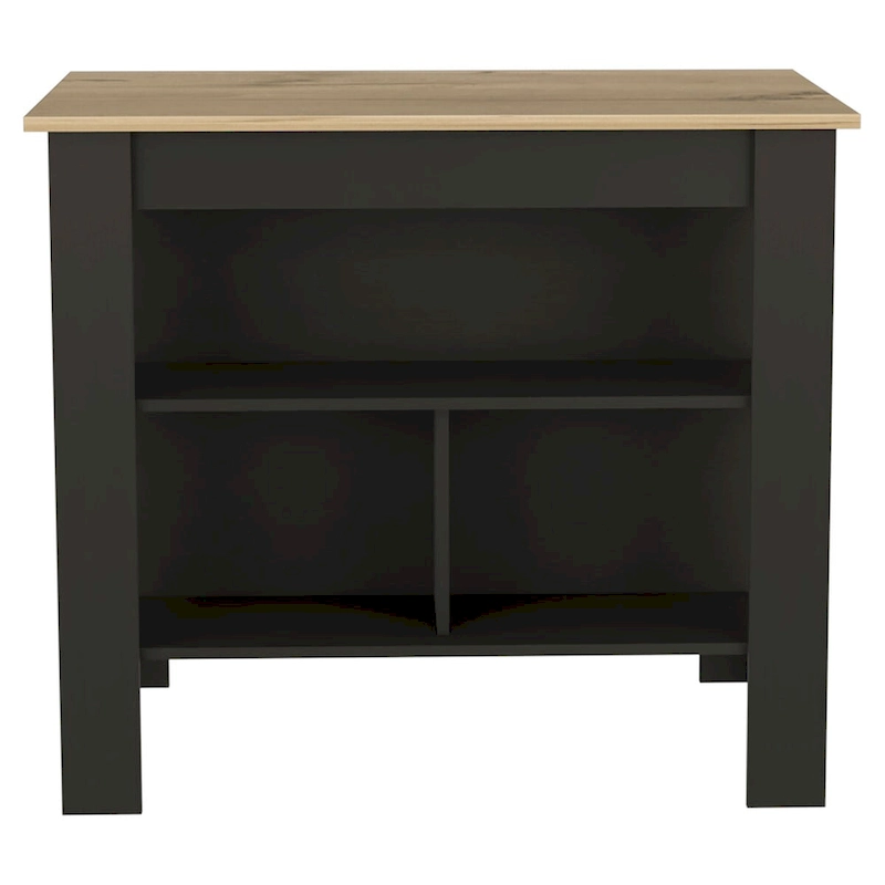 Kitchen Island Dozza, Three Shelves, Black Wengue / Light Oak Finish