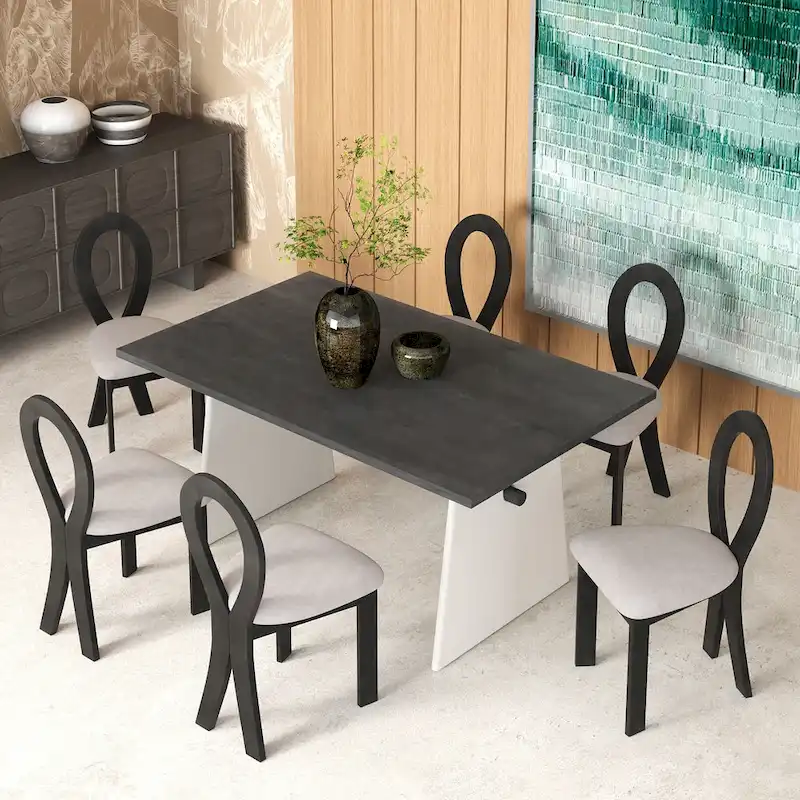 Modern 7-Piece Dining Table Set with 6 Upholstered Chairs