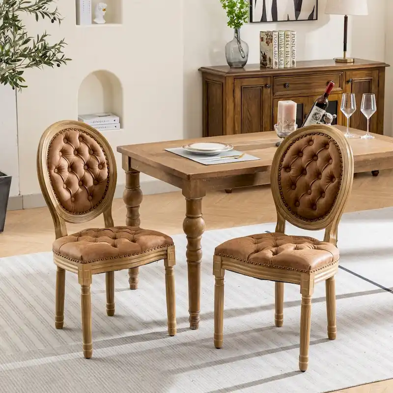 Set of 2 PU Leather Dining Chair with Nailhead Trim