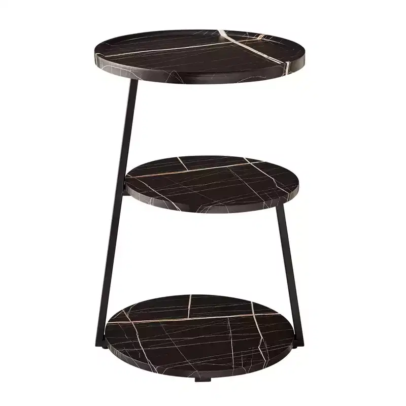 Danya B. 24x16.6 Skylar Round 3 Tier Mid-Century Side Accent Table with Modern Pedestal Legs