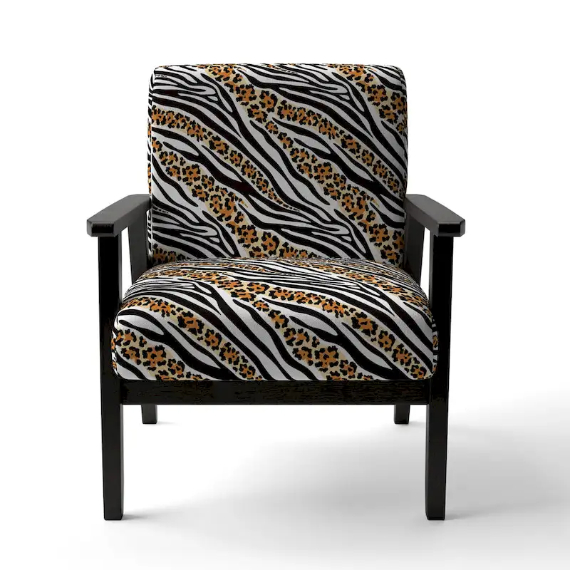 Designart Zebra and Leopard Mix Pattern III Upholstered Cabin & Lodge Accent Chair and Arm Chair