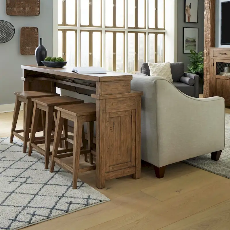 Weathered Toffee Console Table with 4 Side Tables