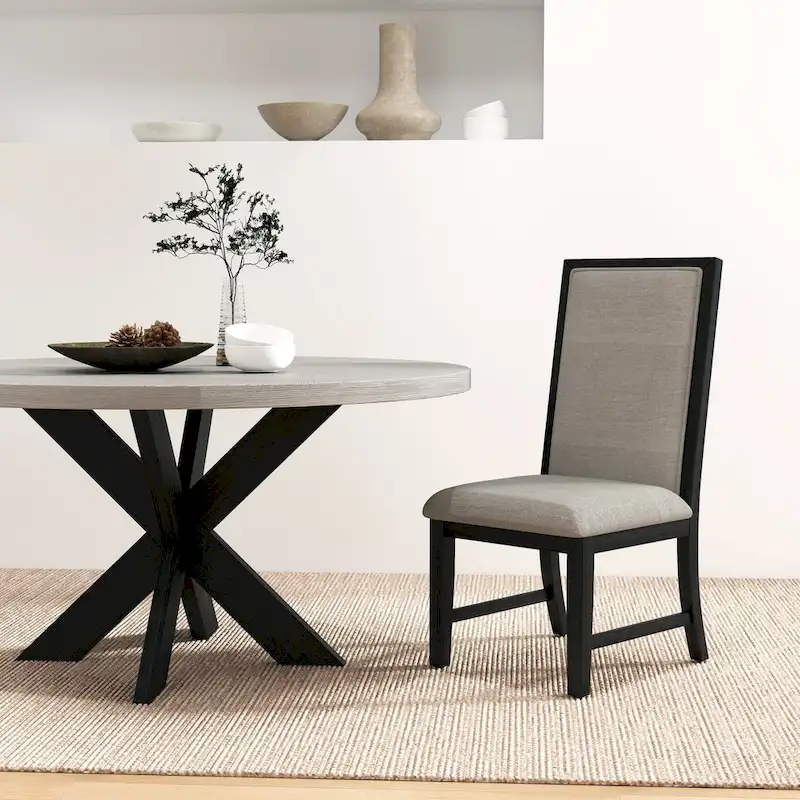 Grey & Black Two-Tone Round Dining Table with Criss-Cross Pine Base – Seats 4