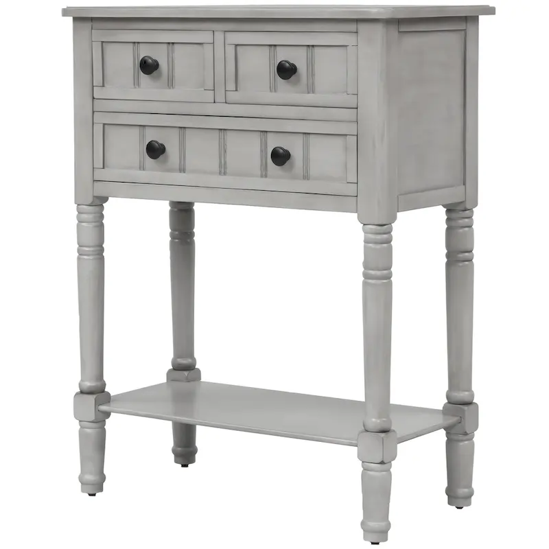 Narrow Console Table with 3 Drawers and Shelf - Distressed Finish