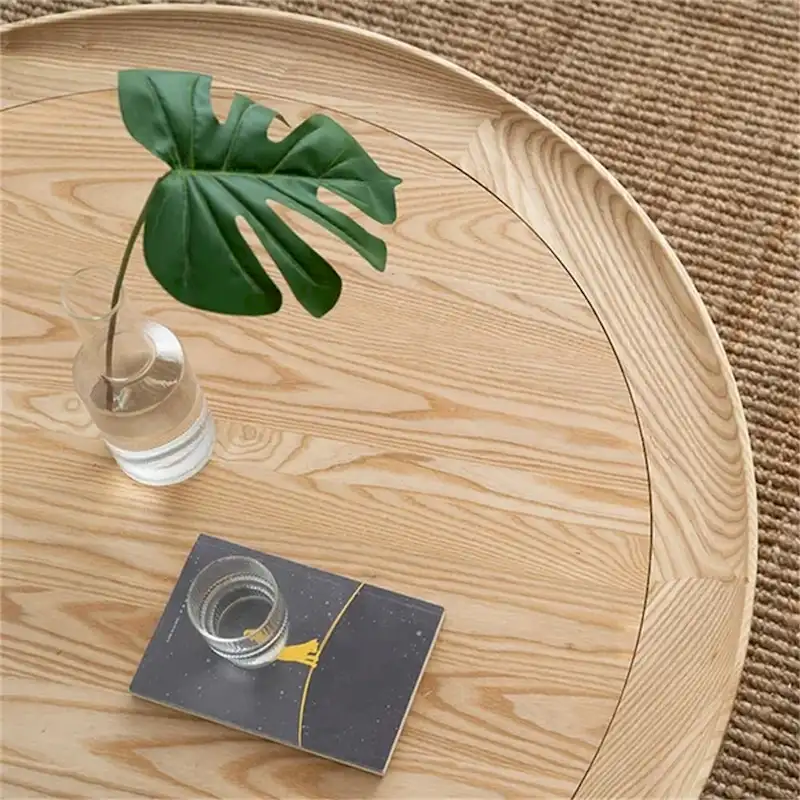 2-Tiered Round Wood Coffee Table with Rattan Base