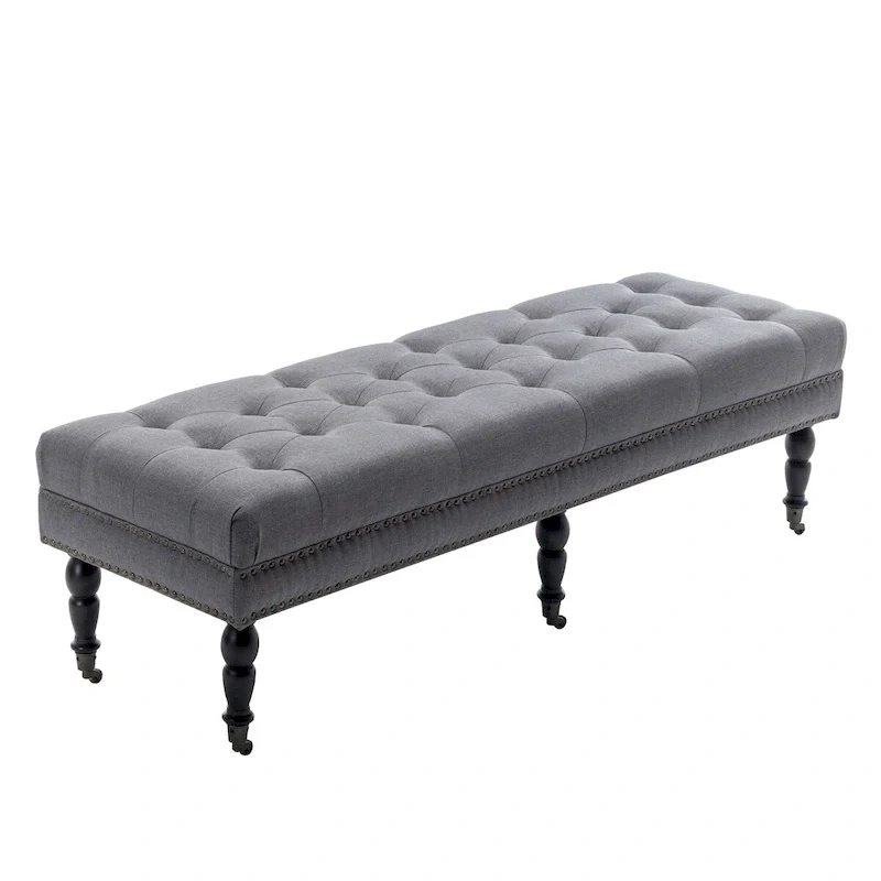 Porthos Home Juna Fabric Accent Bench with Rubberwood Legs and Wheels