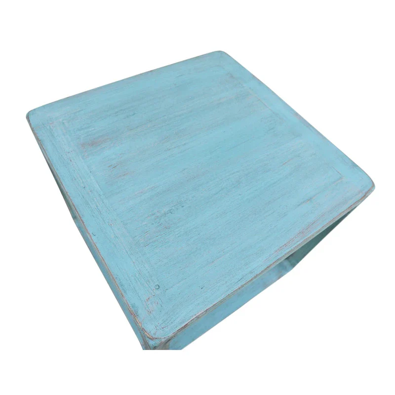 Reclaimed Wood Square Side Table, 22 Inch, Vintage Blue Finish