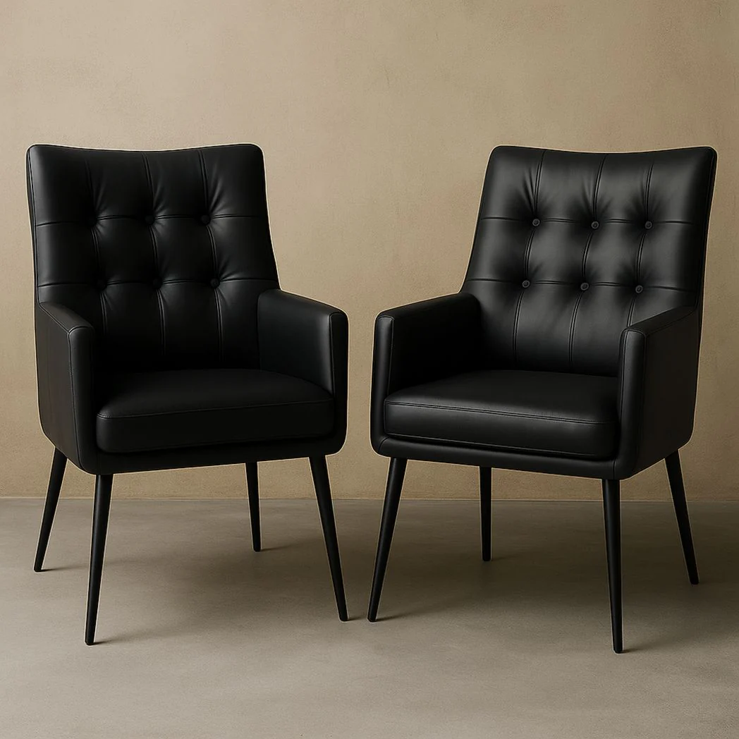 Set de 2 Fauteuils Rembourrés en Similicuir Noir avec Pieds Métalliques - 62cm x 72cm x 85cm
