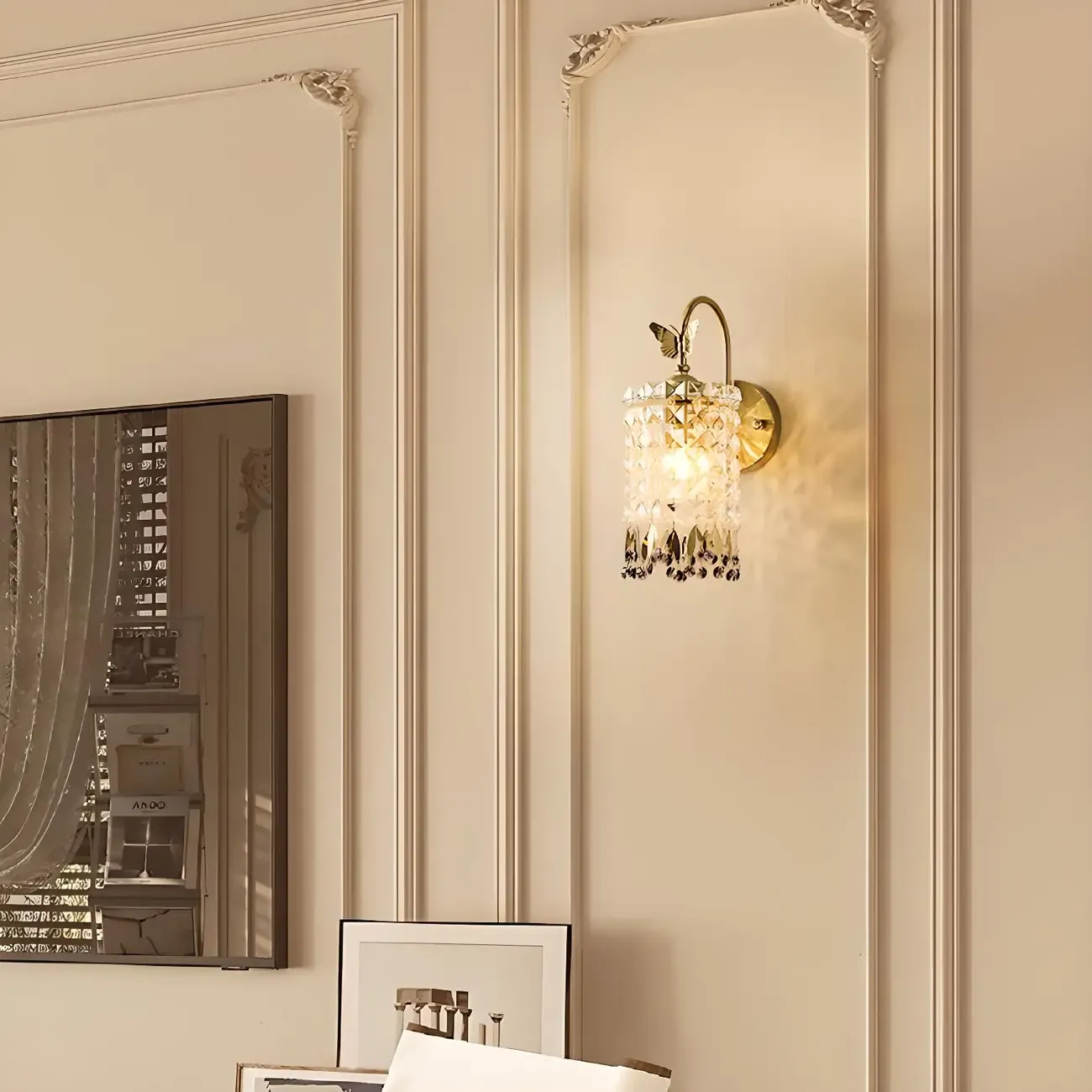 Luxury Golden Gooseneck Cylinder Crystal Wall Sconce