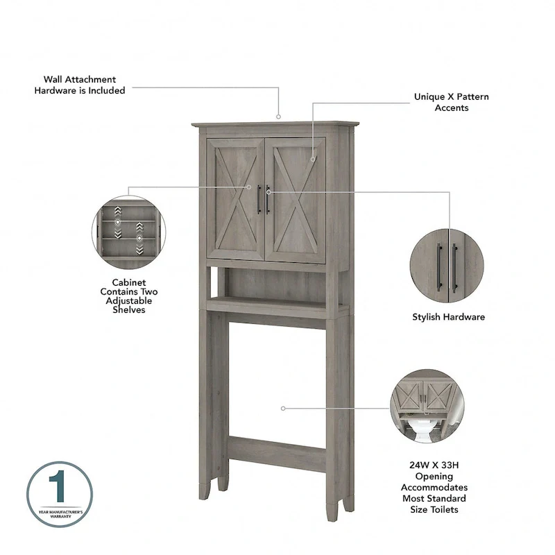 Key West Tall Linen Cabinet and Space Saver by Bush Furniture