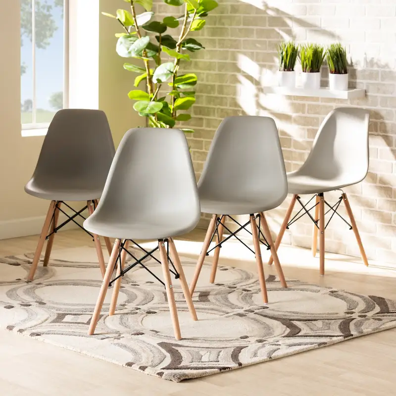 Beige Plastic and Wood Dining Chairs - Set of 4