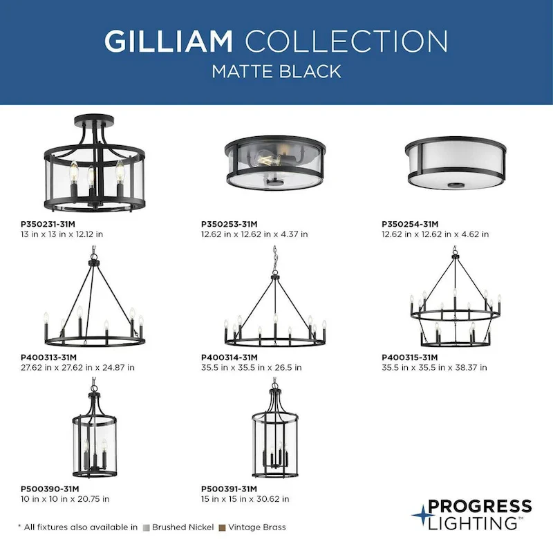 Gilliam Collection Four-Light Matte Black New Traditional Hall & Foyer - 15 in x 15 in x 30.62 in