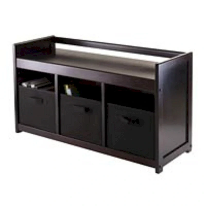 20.75 Dark Brown Black Storage Bench Three Foldable Fabric Basket