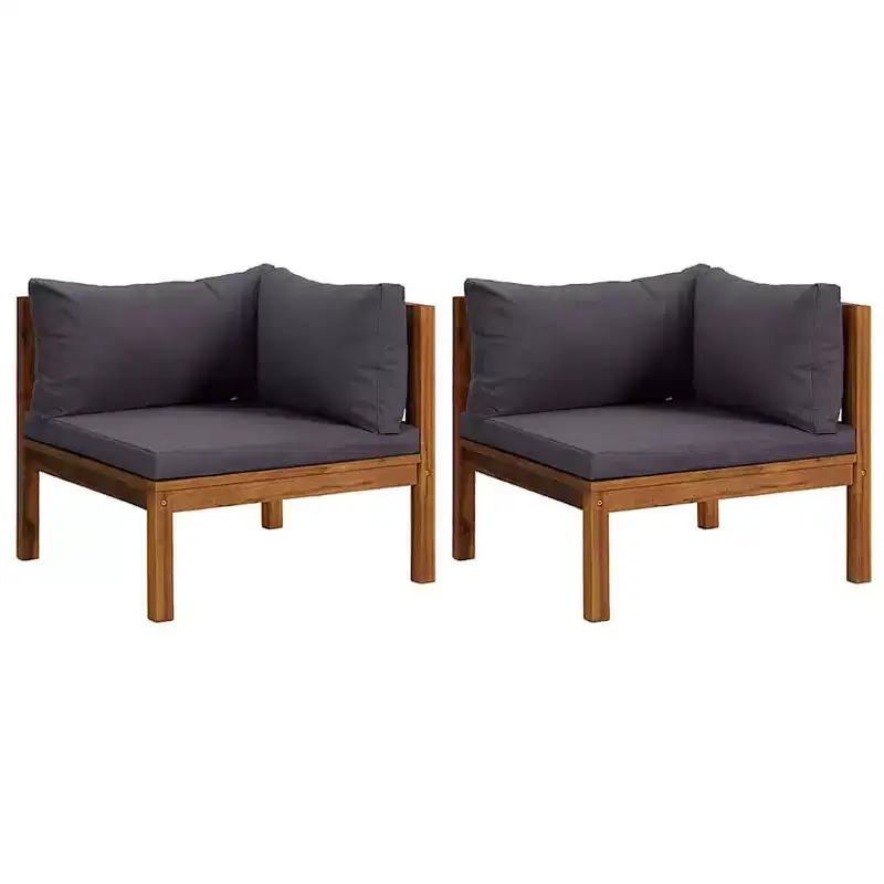 vidaXL Corner Sofas 2 pcs with Dark Gray Cushions Solid Acacia Wood - Dark Gray Corner Sofa (2 pcs)