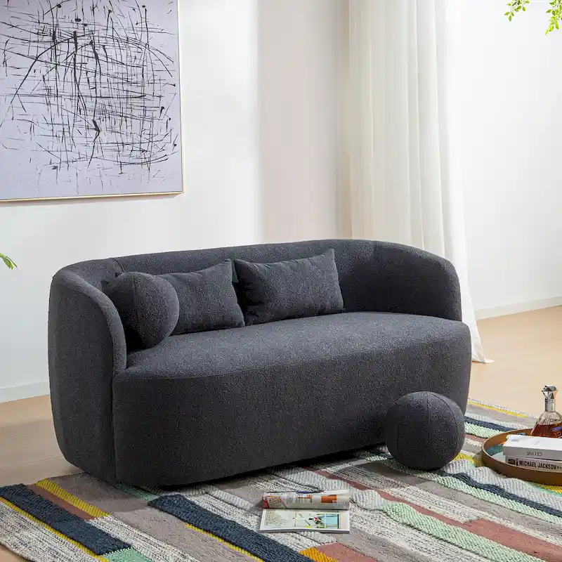 Boucle Loveseat - Natural Fabric, Mid-Century Modern, Seats 2