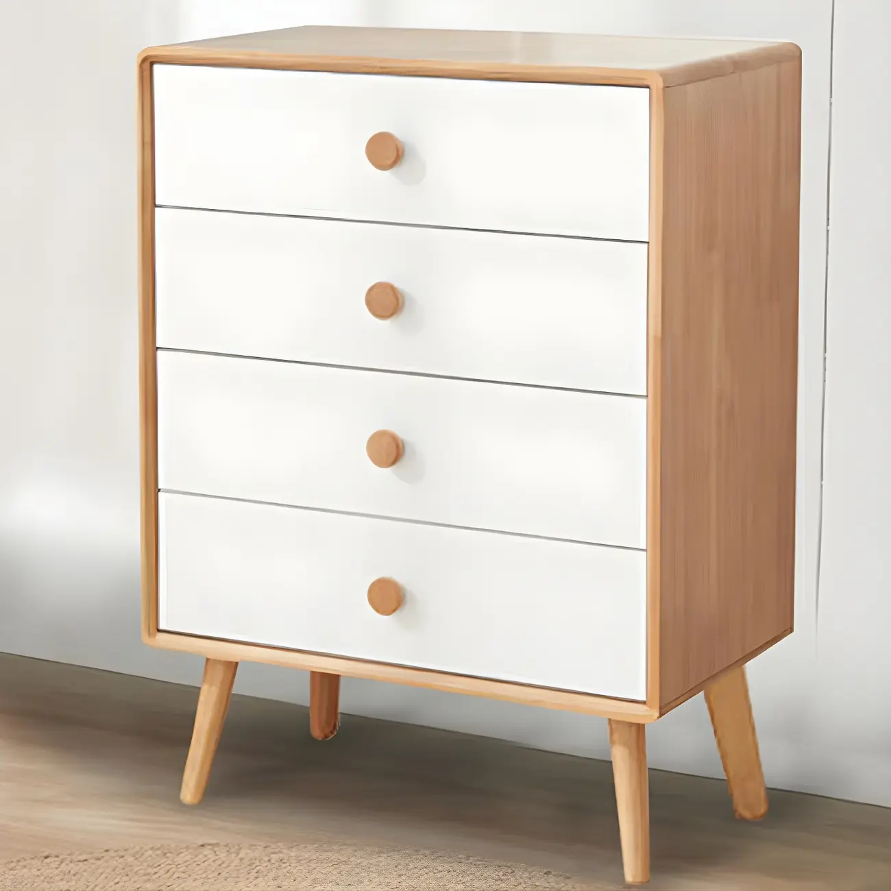 Compact Natural Wood Combo Dresser with Cabinet and Drawers
