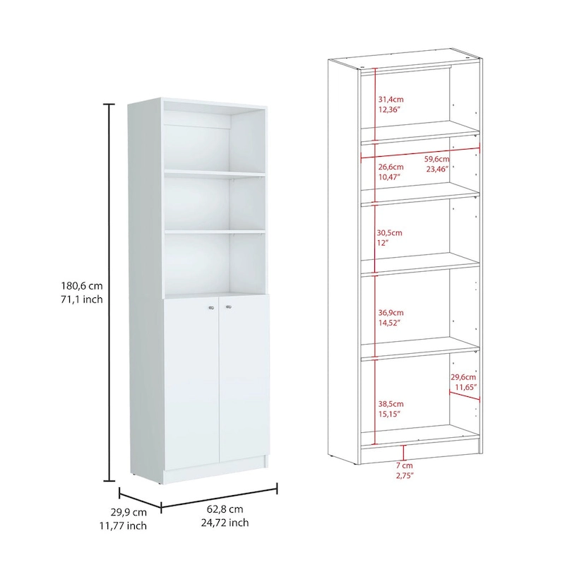 Kenyon Tall 5-Shelf and Cabinet Bookcase Set of 2 - N/A