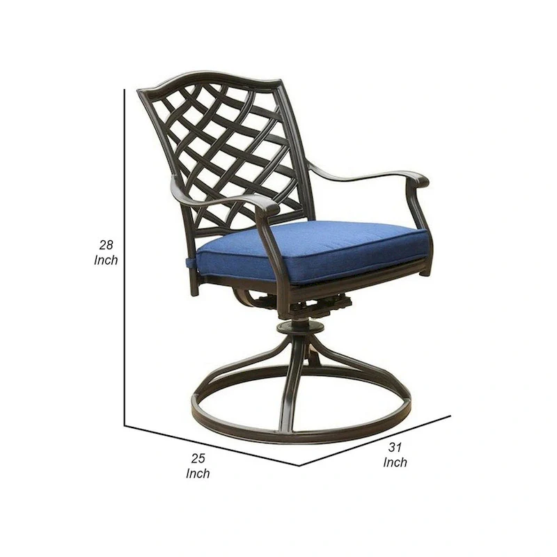 Wynn 25 Inch Modern Patio Dining Swivel Chair with Cushion, Set of 2, Blue