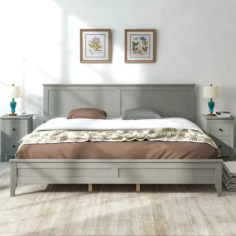 Modern Solid Wood King Platform Bed, Elegant and Durable