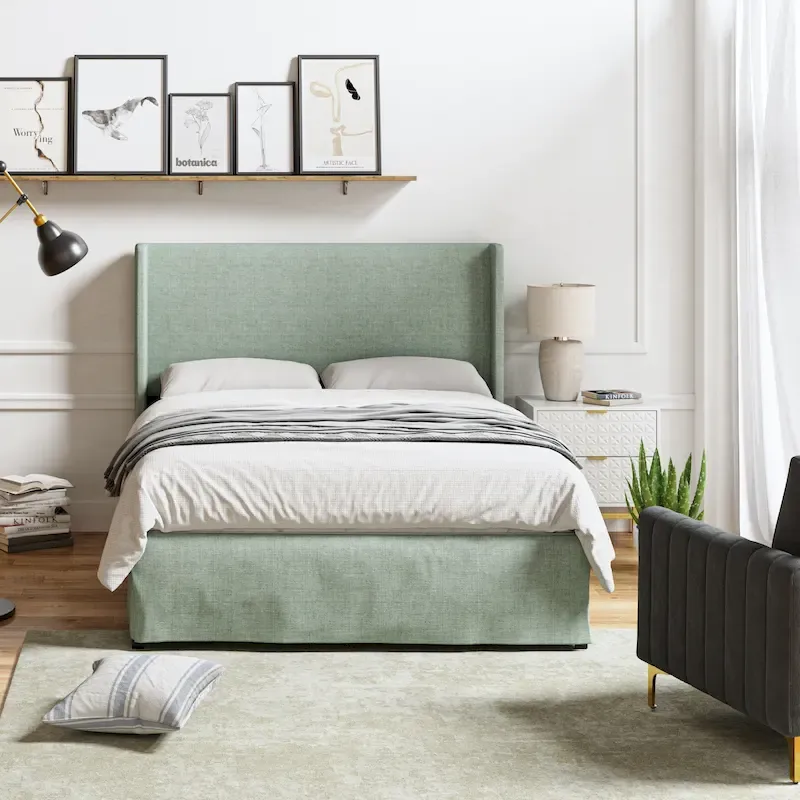 Louise Traditional Washable Slipcover Bed Upholstered Metal by HULALA HOME