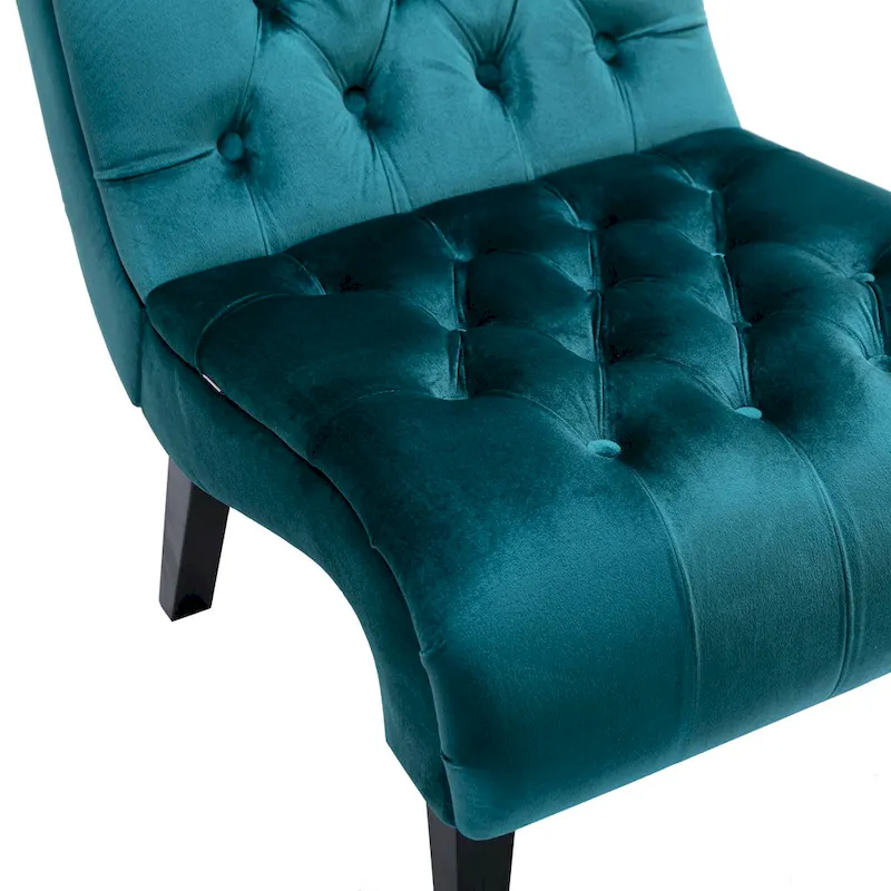 Velvet Armless Accent Chair with Wooden Legs and Thick Cushioned Seat