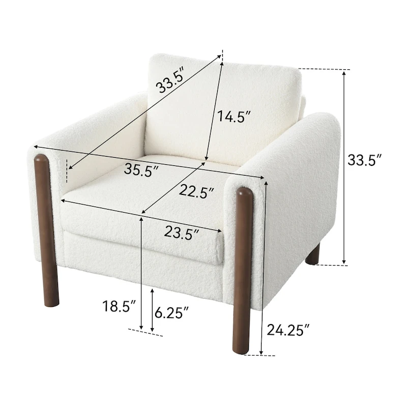 White 33.5 Upholstered Accent Chair with Walnut Legs