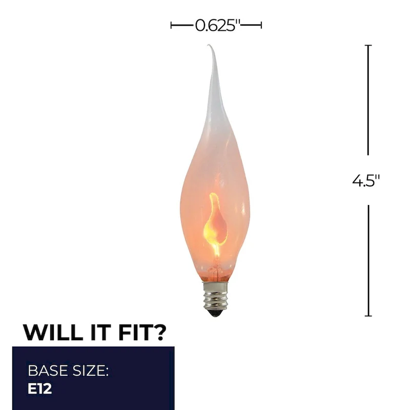 Bulbrite Pack of (12) 3 Watt Dimmable Silicone CA5 Incandescent Light Bulbs with Candelabra (E12) Base, 2700K Flame Flicker