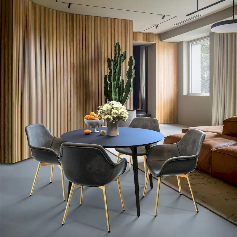 LeisureMod Dining Arm Chair w/ Gold Metal Legs Set of 2 - Light Brown - 24.5Dx25.2Wx33H