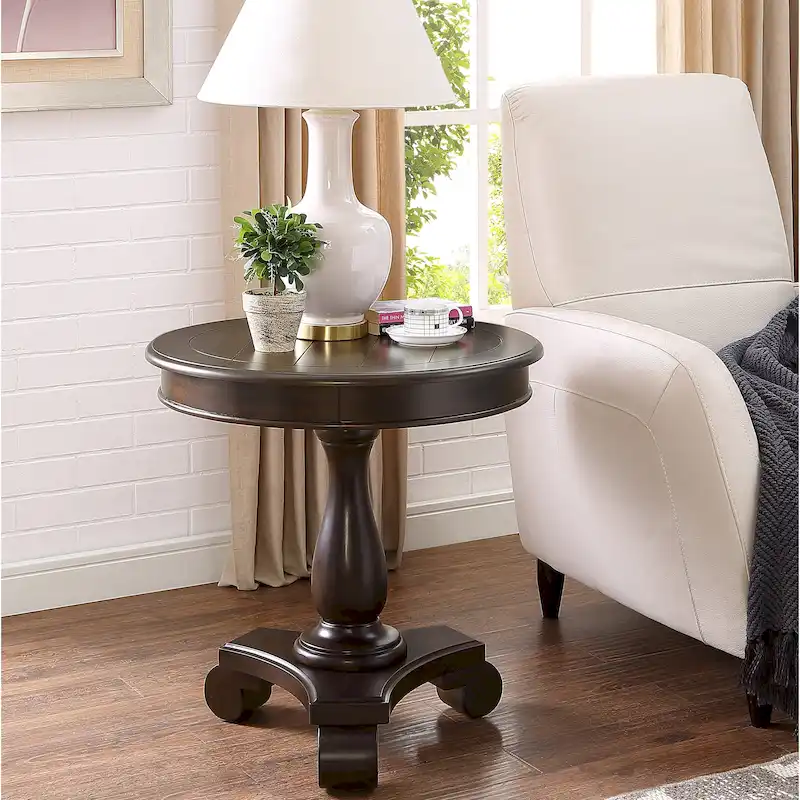 Round Wood Pedestal End Table with Scrolled Legs