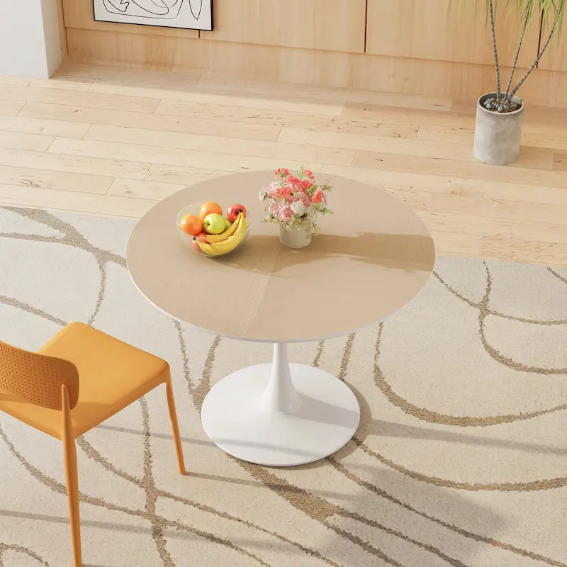 Modern Dining Table with Round Table Top & Metal Base