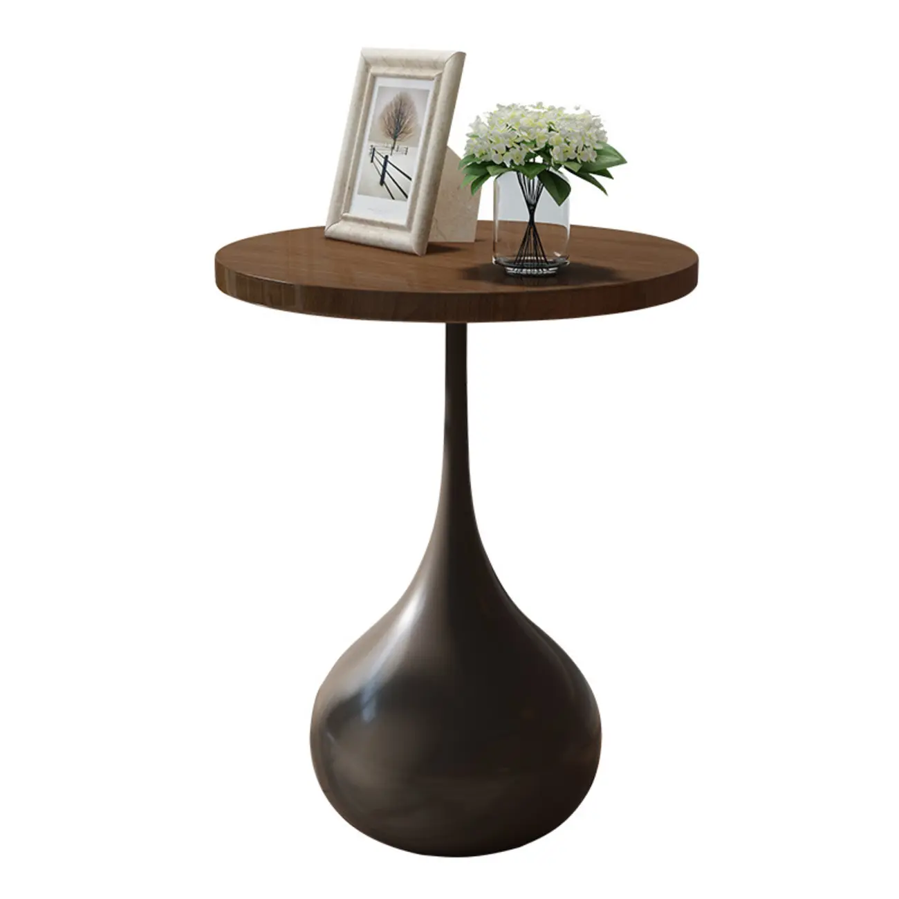 Metal Pedestal Round Wood End Table for Living Room