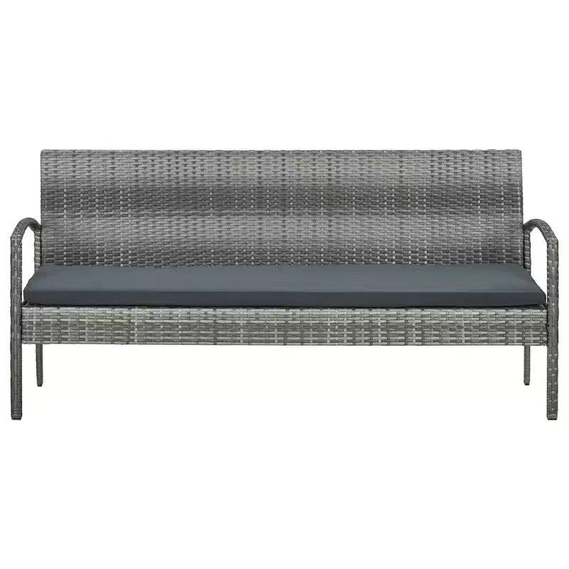 vidaXL 3-Seater Patio Sofa - Comfortable Gray Poly Rattan Outdoor Furniture with Removable Dark Gray Cushions & Powder-Coated Steel Frame