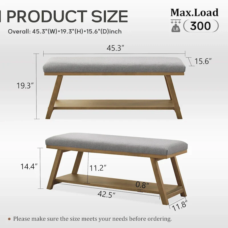 Solid Wood Shoe Bench with Cushion Entryway Shoe Bench