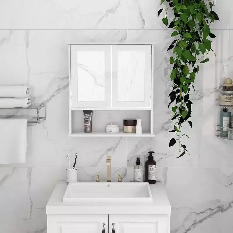 MAYEERTY Bathroom Wall Cabinet Double Mirror Doors Shelves