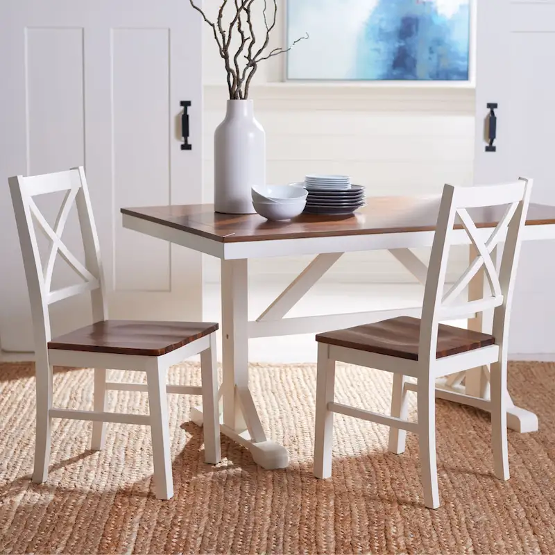 White/Natural Square-Back Dining Chair (Set of 2)