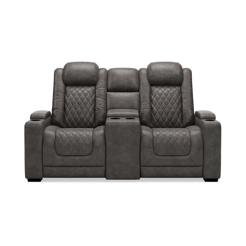 Signature Design by Ashley HyllMont Gray Power Reclining Loveseat with Console - 71.75 W x 39 D x 44 H