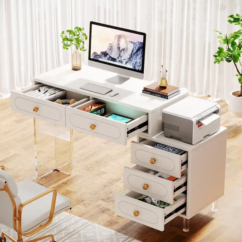 Modern 5 Drawers Computer Writing Desk with Acrylic Base
