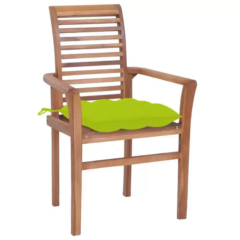 vidaXL Solid Teak Wood Dining Chairs - Garden/Patio Furniture - Stackable Design with Comfortable Bright Green Cushions