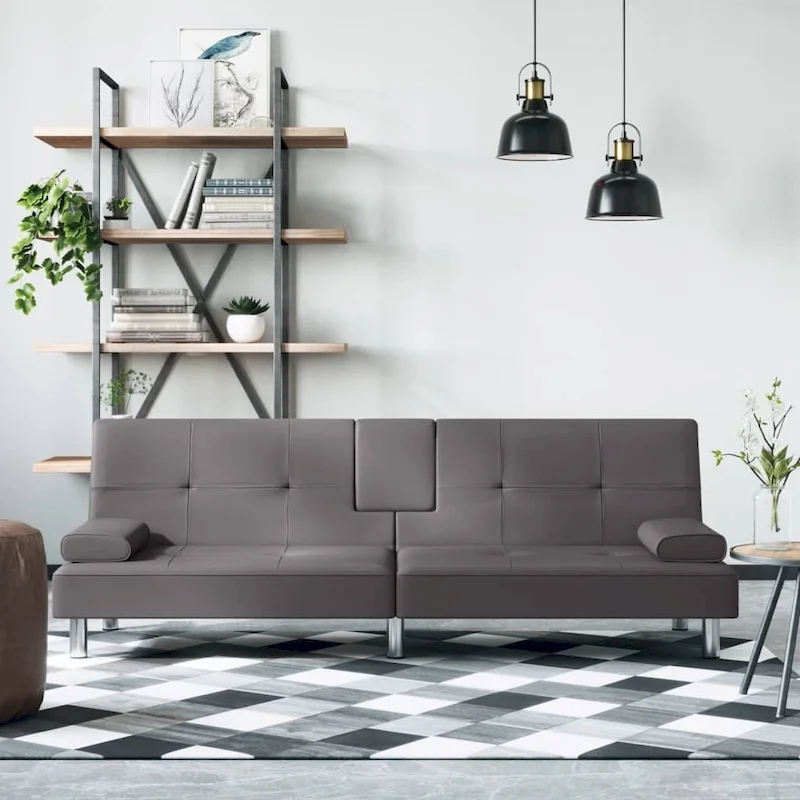 Sofa Bed Foldable Sleeper Sofa Couch Bed with Cup Holders Faux Leather - 78.7 x 35 x 27.6