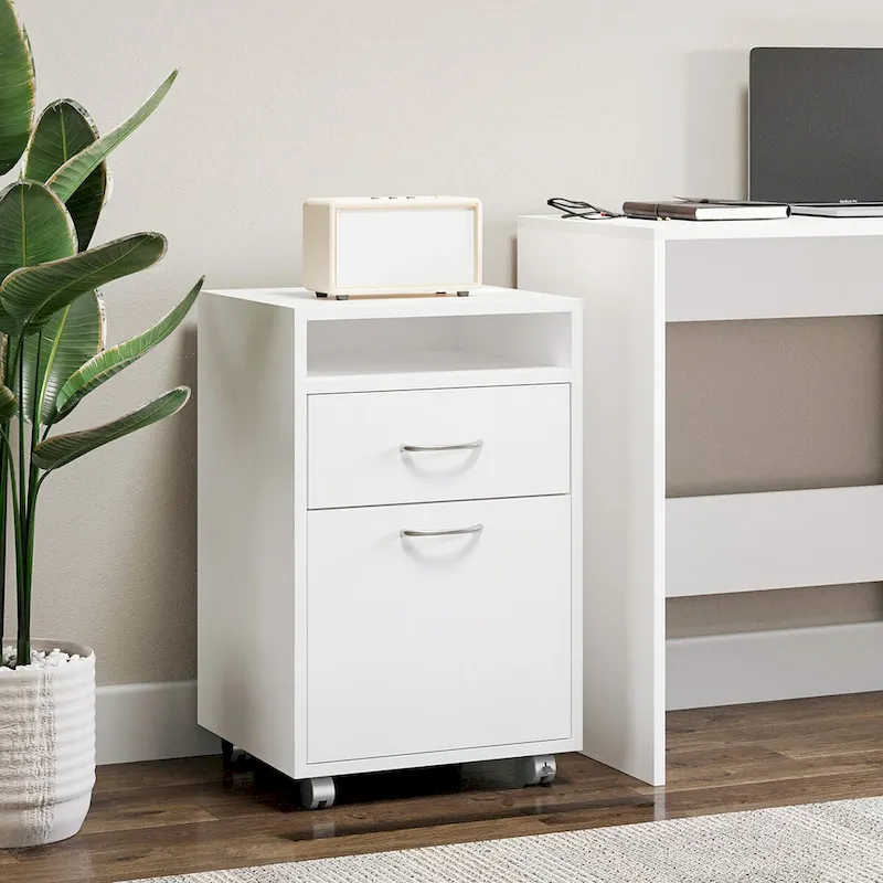 Modern Mobile Storage Cabinet with 1 Shelf,1 Drawer and 1Cabinet,Printer Stand with Castors